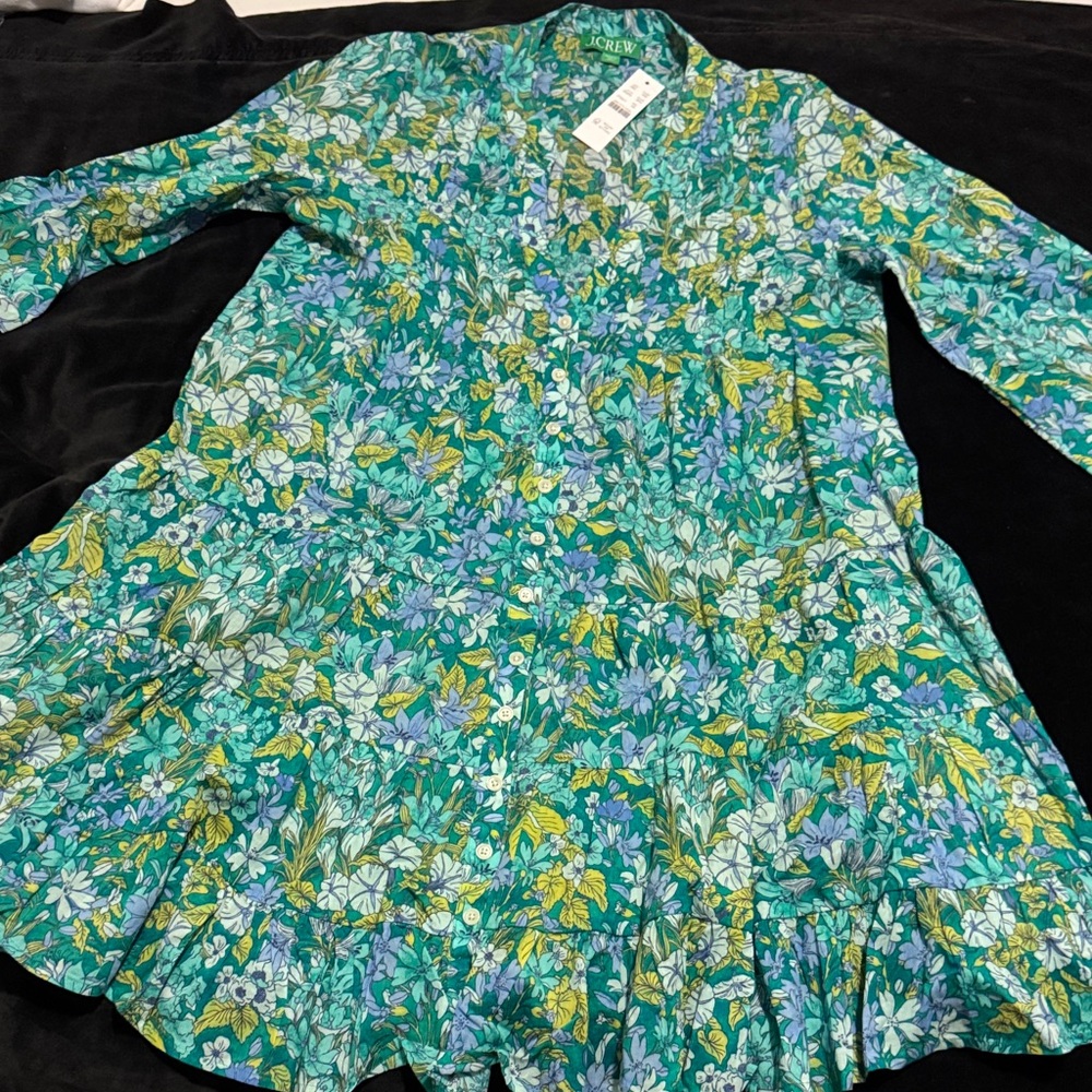 NWT J.Crew Aqua Floral Cotton Dress - Picture 3 of 13